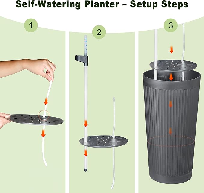 24" Tall Self Watering Planters for Indoor Plants, 2 Pack Large Plastic Outdoor Planter Pots with Built-In Water Reservoir and Level Indicator, Decorative Modern Flower Pots for Home & Patio (Grey)