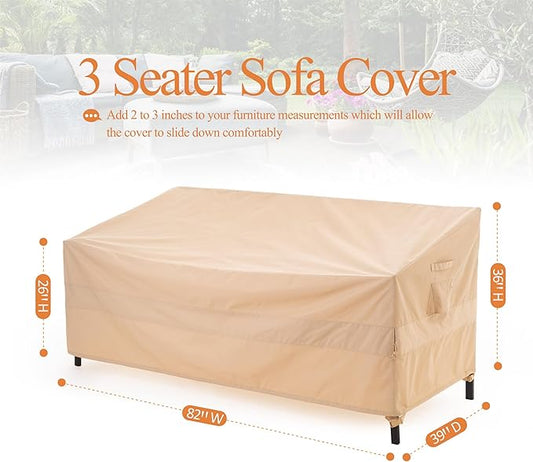 WJ-X3 Ripstop 3-Seater Outdoor Couch Cover, Heavy Duty Patio Sofa Cover,Waterproof & Wind Resistant,82W x 39D x 36H, Beige
