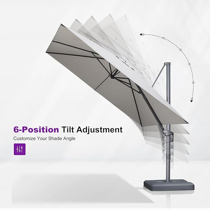 PURPLE LEAF 9 FT Cantilever Patio Umbrella Outdoor Aluminum Offset Square Umbrella with 3 Years Fade Resistance Recycled Fabric and 360-degree Rotation for Deck Pool Garden, Pebble Grey