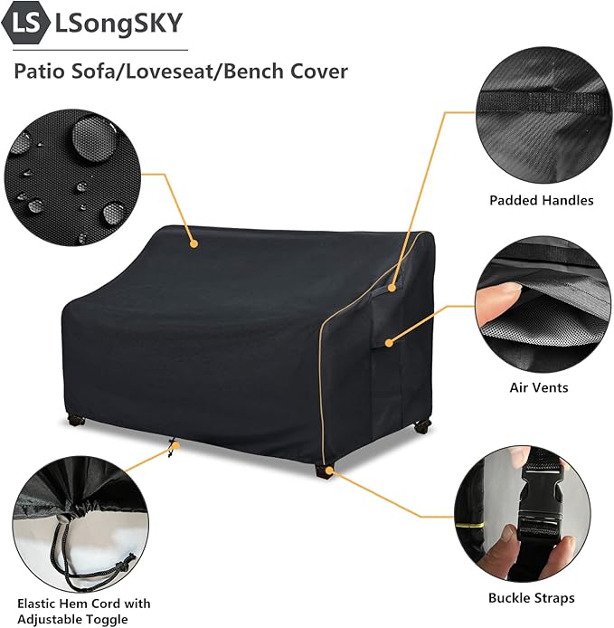 Patio 3-Seater Sofa Cover,Outdoor Couch Cover Fits up to 79W x 38D x 35H Inches,100% Waterproof Heavy Duty Patio Furniture Covers,Black