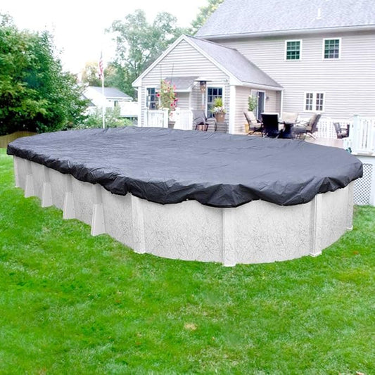 Robelle 15 x 30 ft Commercial Blue Winter Oval Pool Cover for Above Ground Pools, 4 ft Overlap (19 x 34 ft Cover Size), Solid 12 x 12 Scrim, 3.7 oz/yd2, 18-Year Warranty, Style: 341530-4A