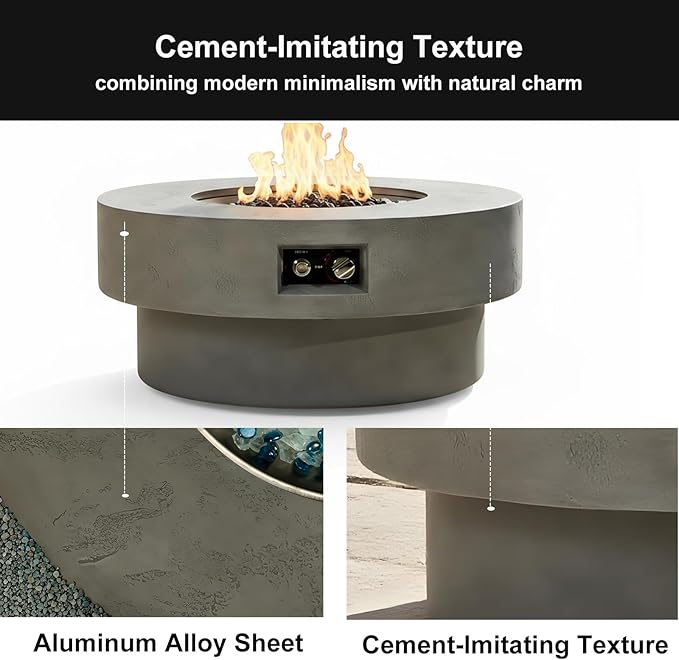 Propane Fire Pit Table, 34" Firepits for Outside, Gas Fire Pit for Outside Patio, Propane Fire Table with Burner Lid for Patio, Pool, 50000BTU, Tank Outside, Tank Not Included, Cement Grey