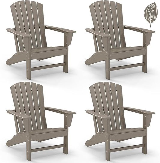 GREENVINES Adirondack Chairs Set of 4 | Wood Grain HDPE Plastic | Oversized Fire Pit Chair | All Weather | Desert Brown | Poly Lumber | for Outdoor Deck Backyard Patio Garden