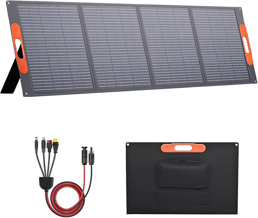 200W Foldable Solar Panel, Monocrystalline Solar Panel, Waterproof ETFE Surfaces (IP67), 24% Conversion Rate, Includes 4-in-1 MC4s Adapter Cable, Ideal for Powers Stations, RVs, Hiking, Camping