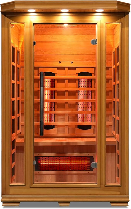 Smartmak Infrared Sauna, Canadian Hemlock Home Sauna Box, Full Spectrum Far Infrared Panel with Ozone Ionizer, WiFi, Bluetooth, Colorful Lights(220V)