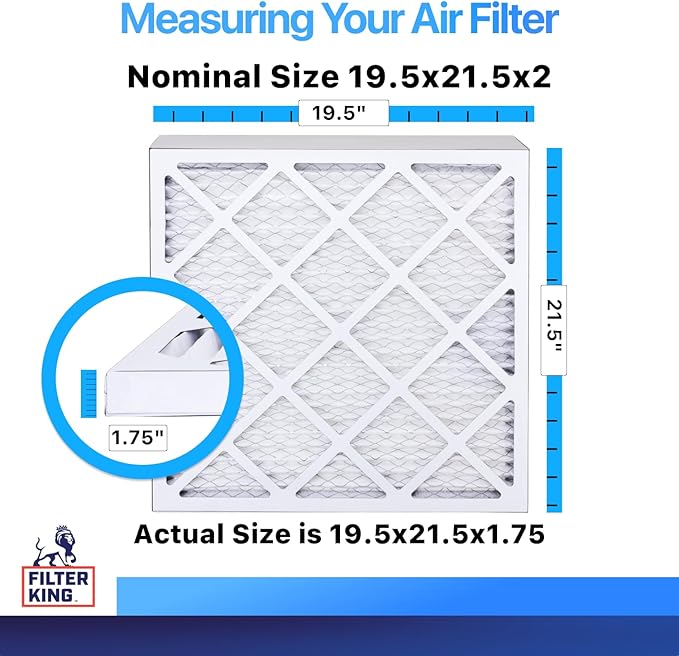 Filter King 19.5x21.5x2 Air Filter | 4-PACK | MERV 8 HVAC Pleated A/C Furnace Filters | MADE IN USA | Actual Size: 19.5 x 21.5 x 1.75"