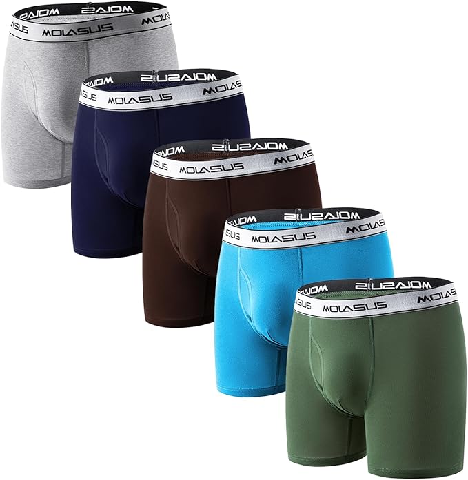Molasus Boys Underwear Cotton Boxer Briefs With Fly for 6-20 Years Old Teen 5 Pack