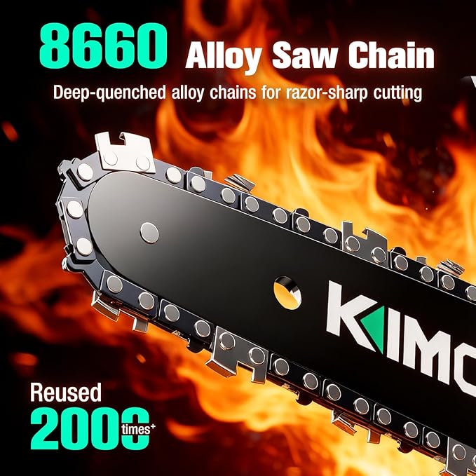 KIMO 8-INCH Mini Chainsaw Cordless, 4.0Ah Batteries & Fast Charger, 34 FT/S Powerful Cutting Handheld Chain Saw w/Auto Oiler, Brushless Battery Powered Chainsaw Electric for Dad Tree Trimming