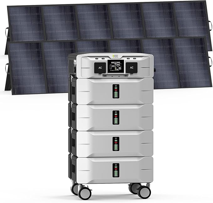 IEE 10.24kWh Portable Power Station SP5000 with 2x500W Solar Panel, 120/240V Solar Generator 5000W(Peak 9000W) AC Output, LFP Battery Generator for Home Use, Camping, Power Outages, RVs