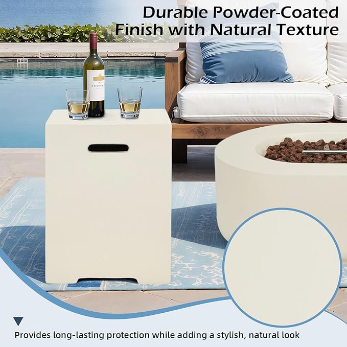 ECOTOUGE Modern Propane Tank Cover, 20 lb Tank Cover Table for Fire Pit Table, Gas Tank Storage Box with Side Handles, Hose Hole, Propane Tank Hideaway, Dual Function for Side or End Table, Beige