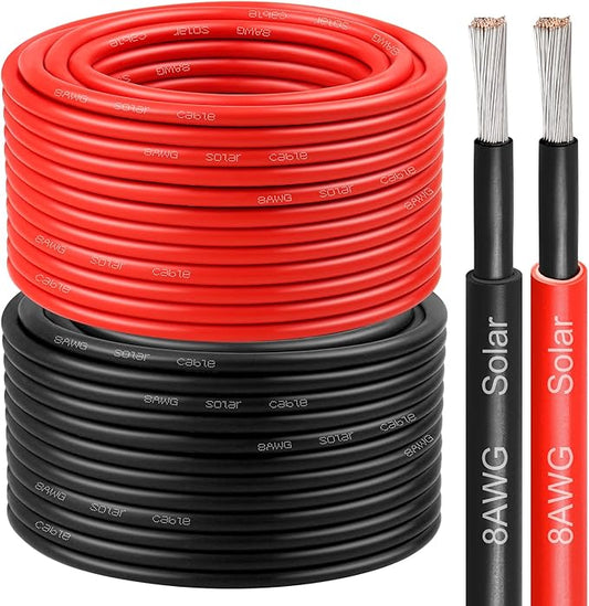 8 AWG Solar Cable 200FT Red + 200FT Black Tinned Copper Wire, 8 Gauge Solar Panel Wire for RV, Automotive, Trailer, Marine, Outdoors