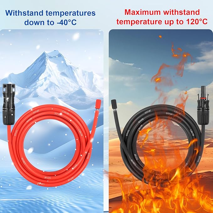 8AWG Solar Extension Panel Cable - 10FT Solar Wire with Waterproof Female and Male Connector and Solar Panel Adaptor Kit Tool PV Wire for RV, Home, Boat, Solar Panels(10feet Red + 10feet Black)