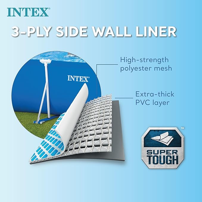 Intex 86" x 23" Rectangular Frame Above Ground Outdoor Home Backyard Splash Swimming Pool with Flow Control Valve for Draining