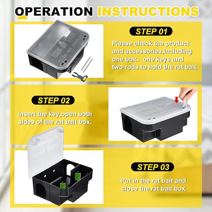 Qualirey 2 Pcs Rat Bait Station 8.86 x 7.28 x 3.62 Inches Rat Traps with Openable Lid, Blocks Boxes with Keys for Big Mouse, Keeps Children and Pets Safe Indoor & Outdoor, Bait Not Included (Clear)