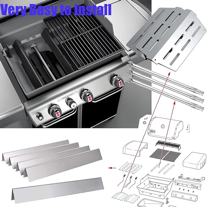 Flavorizer Bars Heat Deflector Burner Tube Set for Weber Genesis 300 Series E310 E320 E330 EP310 EP320 EP/CEP330 S310 S320 S330 Front Control Knob, Weber 62752 7620 7622 Grill Replacement Parts