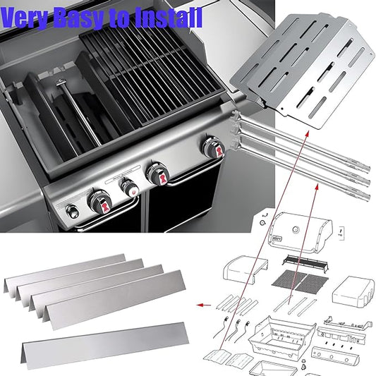 Flavorizer Bars Heat Deflector Burner Tube Set for Weber Genesis 300 Series E310 E320 E330 EP310 EP320 EP/CEP330 S310 S320 S330 Front Control Knob, Weber 62752 7620 7622 Grill Replacement Parts