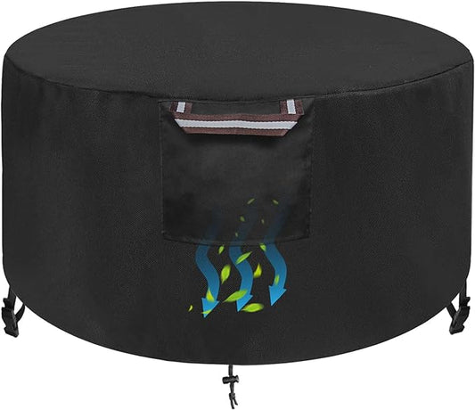 Round Fire Pit Cover 36 x 25 Inch, Waterproof & 600D Heavy Duty Patio Firepit Table Covers, Fits 36, 35, 34, 33, 32, 30 inches Fire Tables / Bowls