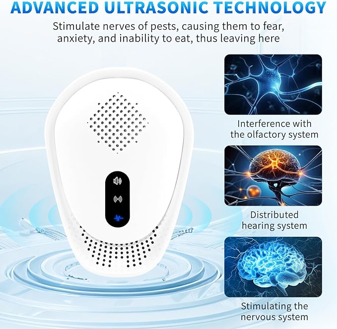 6 Pack Upgraded Ultrasonic Pest Control Repeller, Mouse Repellent Indoor for Spider Bug Roach Ant Mosquito Rat Mice Insect Deterrent, Mouse Rodent Repellent Ultrasonic Plug in, 3 Mode Switching, White