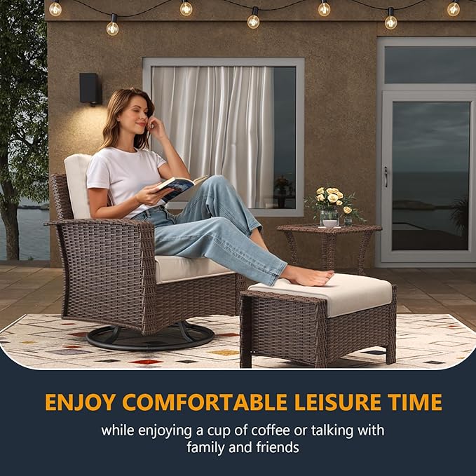 5 Pieces Outdoor Patio Furniture Set, Wicker Patio Sectional Set Conversation Wicker Swivel Chairs with Small Side Table