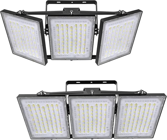 2 Pack LED Flood Lights Outdoor, STASUN 600W 60000lm 6000K Daylight White IP66 Waterproof, Commercial Parking Lot Lights, 3 Heads for Yard Street Stadium Outdoor Area Floodlight Bright Security Lights