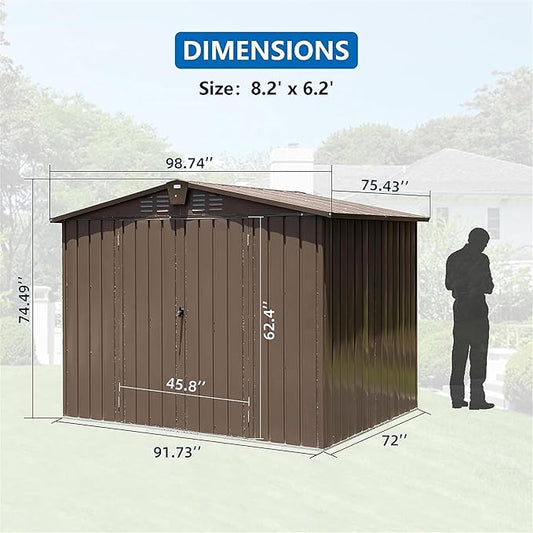 8.2x6.2ft Outdoor Storage Shed, Metal Steel Utility Tool Shed with Double Lockable Doors and Air Vents, Garden Storage for Backyard Patio Lawn
