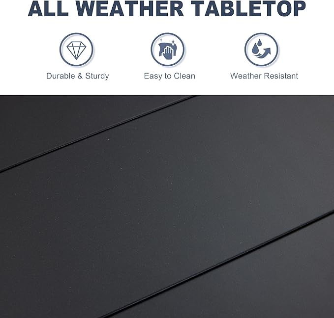VICLLAX Outdoor Patio Dining Table for 4, Metal Square Patio Table with Umbrella Hole for Backyard Porch, Black 40.2"