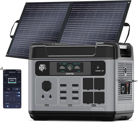 OUKITEL P2001 Plus 2400W Solar Generator with 100W Solar Panel, 2048Wh Solar power station, 1800W Fast Charging, Smart APP Control Emergency Power Station for Home, Camping, Outdoor Battery Backup