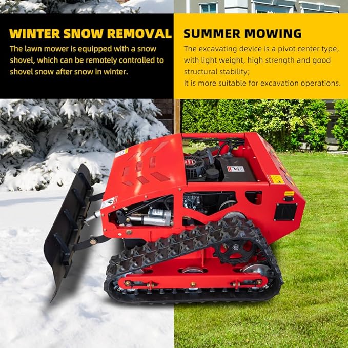 9HP Remote Control Lawn Mower, Small Crawler Oil-Electric Hybrid Track Drive Lawn Mowing and Weed Whacker, All Terrain Grass Cutter Yard Mower, 45° Climbing (SKD 224-55-SNOW)