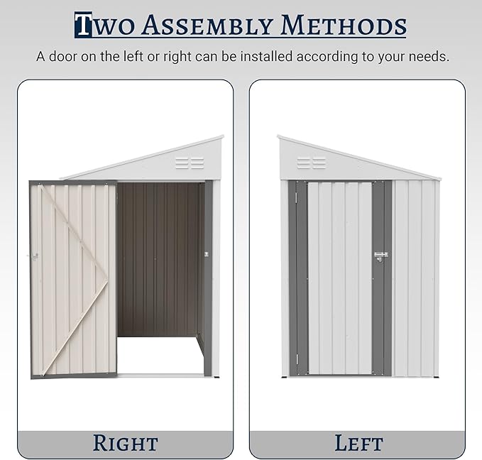 4x7 FT Outdoor Storage Shed Lean to Shed,Metal Shed W/Lockable Door & Air Vent,All Weather Waterproof Garden Tool House W/Reversible Installation,for Backyard,Patio,Lawn,White
