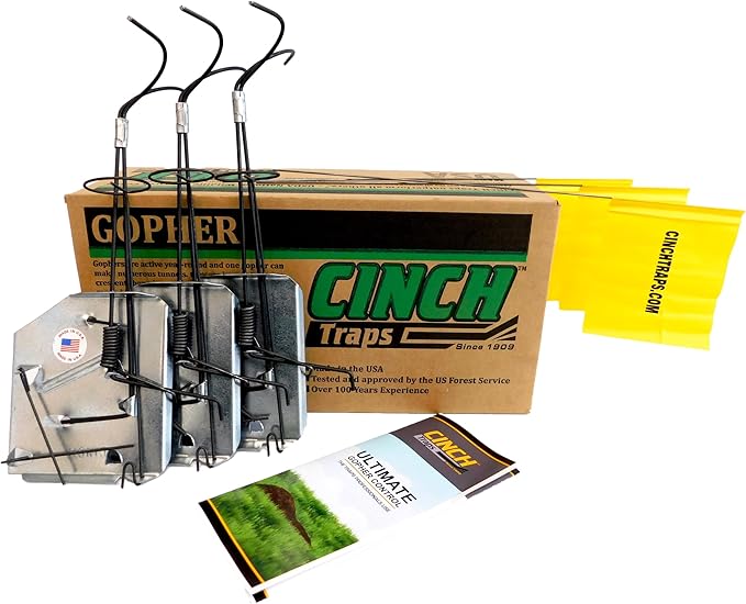 Cinch Gopher Trap Kit – Professional-Grade, Heavy-Duty Reusable Trap System for Gopher/Mole Control | Easy Set, Humane, No Chemicals, Ideal for Lawns, Gardens, and Farms | Made in USA (Large 3-Pack)