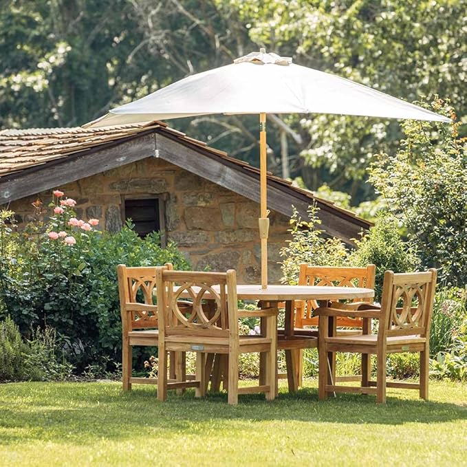 Ash & Ember Savannah Grade A Teak Round Dining Table, 71" Teak Wood Table, Weather-Resistant Premium Solid Wood Furniture, Fits Standard Patio Umbrellas, Fits 6 People Comfortably