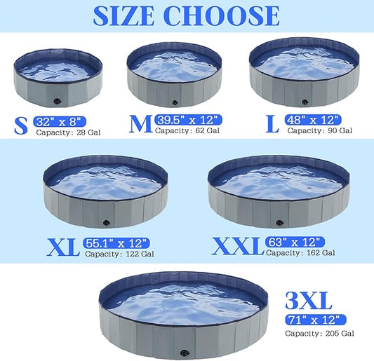 Foldable Dog Pool, Portable Pet Bath Tub and Kiddie Swimming Pool, Collapsible Bathtub for Puppies, Small, Medium and Large Dogs, Cats and Kids, 39.5 x 12 in, Gray