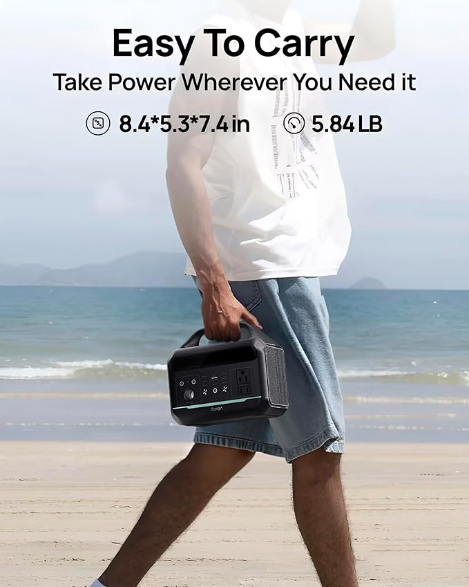 DaranEner Portable Power Station 300W, 192Wh (60,000mAh) Large Power Bank with 110V AC Outlet, LiFePO4 Battery Backup, 2H Fast Charging, 8-Ports Mini Generator for Camping, Home Emergency, Travel