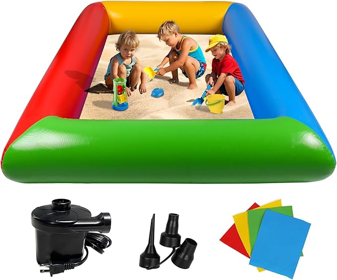Inflatable Sandbox, 77" x 57" Kids Thickened Foldable Large Sand Box | Inflatable Small Infant Pool with Pump for Party Backyard Garden Lawn Play Sand Pit Outdoor Indoor Includes Patches