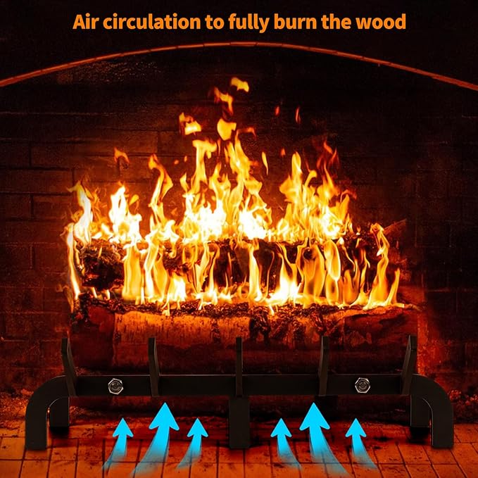 Fireplace Grates 22 inch Fire Place Grate Heavy Duty High Carbon Steel Fireplace Log Grate for Indoor Outdoor Firewood Stove Log Holder Rack Wood Burning Fireplace Accessories
