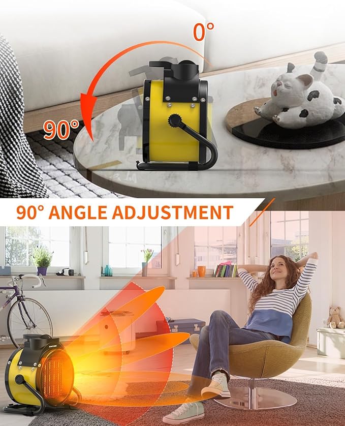Buyplus Electric Space Heater - Outdoor Heater with Super Long Cord, Overheat Protection, Heaters Heat Up in 2 Seconds, 3 Modes, Small Fan Heater Tent Ceramic Space Heater for Patio, Yellow
