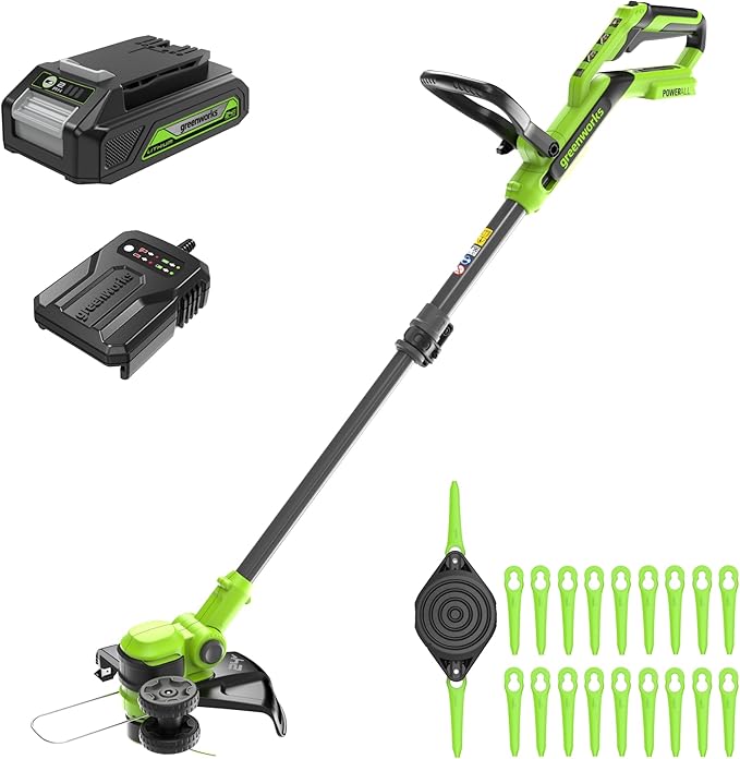 Greenworks 24V 12" Cordless String Trimmer/Edger (Includes 20 Blades), 4.0Ah Battery and Charger Included