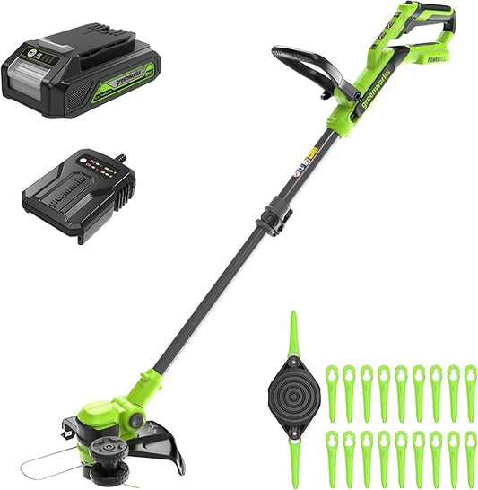 Greenworks 24V 12" Cordless String Trimmer/Edger (Includes 20 Blades), 4.0Ah Battery and Charger Included