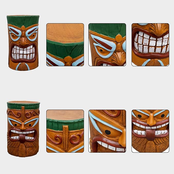 SKYFIRE 2 Pack Large Tiki Statue - 20”H Tiki Bar Side Tables Outdoor Decor for Garden, Patio, Backyard, Lawn and Office -Concrete The Grand Tiki Face Kanaloa Teeth Stool End Table for House Decor