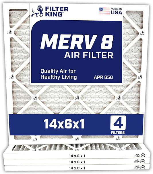 Filter King 14x6x1 Air Filter | 4-PACK | MERV 8 HVAC Pleated A/C Furnace Filters | MADE IN USA | Actual Size: 14 x 6 x .75"