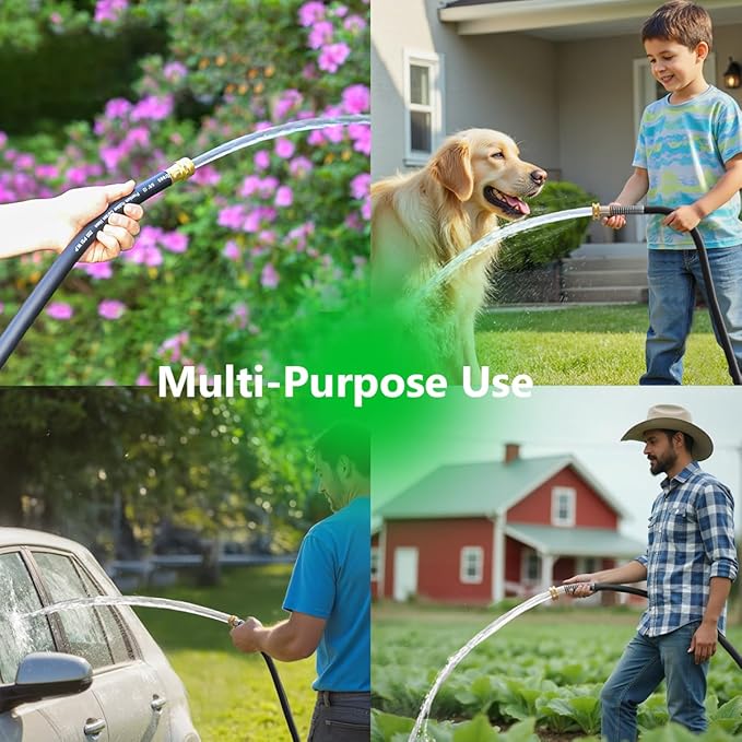 90FT 5/8 Heavy Duty Rubber Garden Hose - 200psi Working, 1000psi Burst - Hot/Cold Water - Five-Layered Braiding for Durability - Versatile for Gardening, Agriculture, Construction(Black)