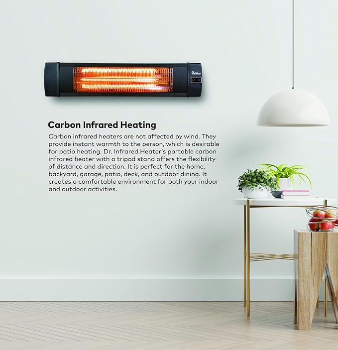 Dr Infrared Heater DR-338 Carbon Infrared Patio Heater with Tripod & Tip-Over Protection, 12.5 Feet Long Extension Cord, Black