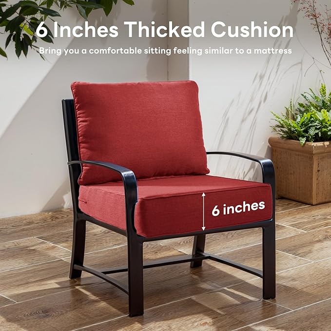 6" Thicker Outdoor Chair Cushion 2 Sets - 24" *24" *6" Waterproof Patio Furniture Cushions with Removable Cover, 28D High Density Sponge Filling Thicken Outdoor Patio Cushions - Red