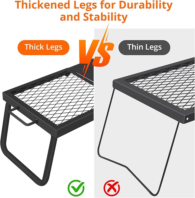 Portable Campfire Grill, Heavy Duty Steel Mesh Grate and Roasting Pan, Foldable, 22.4 x 11.2'' Camping Grates, Camping Essentials with Carrying Bag, for Outdoor Campsite & Party
