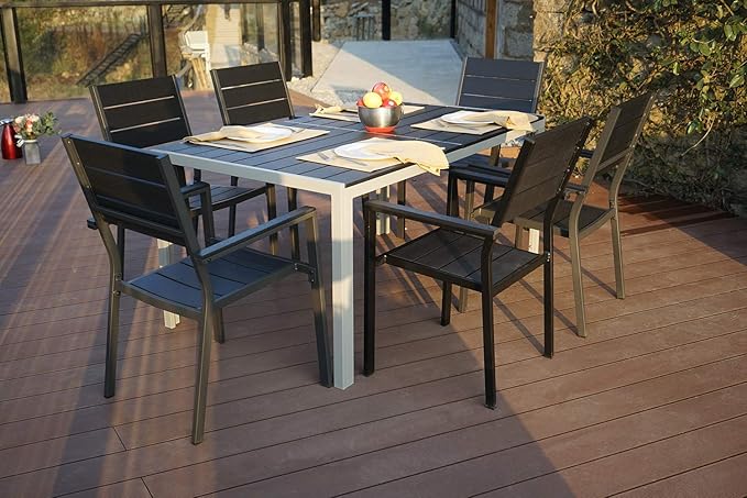 Kozyard Coolmen Outdoor Patio Indoor Dining Table Rectangle 35.6'x58.9' and Wood Like Laminate Table Top for 6 Person Porch Deck Garden (Grey)