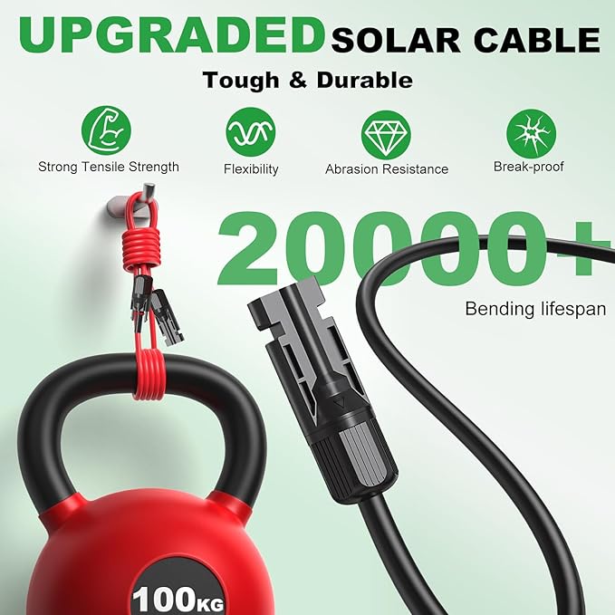 Oududuanzi Solar Extension Cable 30Ft, 12Gauge Tinned Copper PV Wire, Solar Wire 12AWG, Solar Panel Cables and Connectors for Home RV Cars Boats Photovoltaic Systems, Set of 2