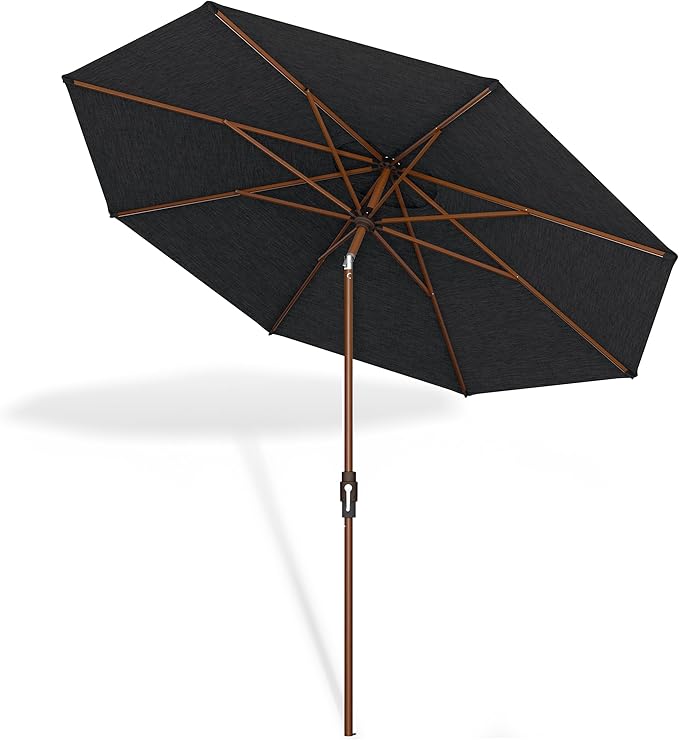 Midtown Umbrellas Sunbrella Umbrella Outdoor Patio Umbrella 2-9 Feet in Spectrum Carbon Acrylic Fabric, Auto-Tilt Aluminum Frame For Backyard Umbrella, Deck Umbrella & Porch Umbrella - Wooden Pole