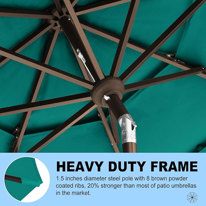 Eurmax USA 10-Year-Non-Fading 10Ft 3 Tiers Market Umbrella Outdoor Patio Umbrella Table Umbrella with 8 Ribs,Hand Crank and Ventilation (Teal)