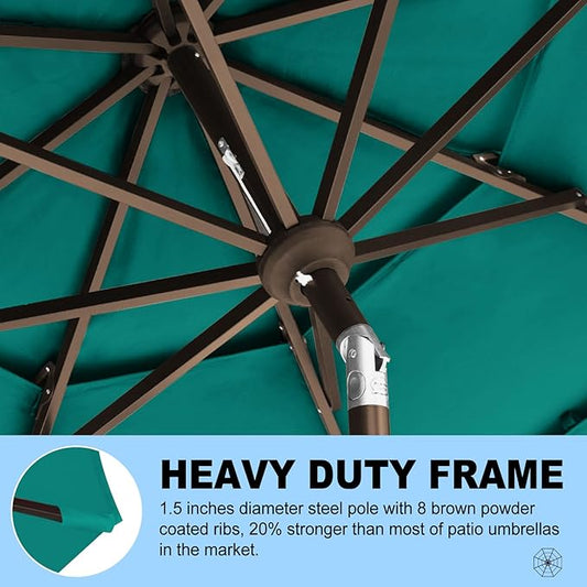 Eurmax USA 10-Year-Non-Fading 10Ft 3 Tiers Market Umbrella Outdoor Patio Umbrella Table Umbrella with 8 Ribs,Hand Crank and Ventilation (Teal)