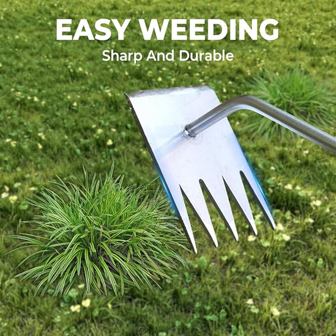 AIIONP Weed Puller Tool, 2026 New Garden Weed Pulling Tool Uprooting Weeding Tool, Manganese Steel Weeding Artifact Manual Weeders Weed Removal Tool for Gardening Planting (Stainless Steel (5 Teeth))